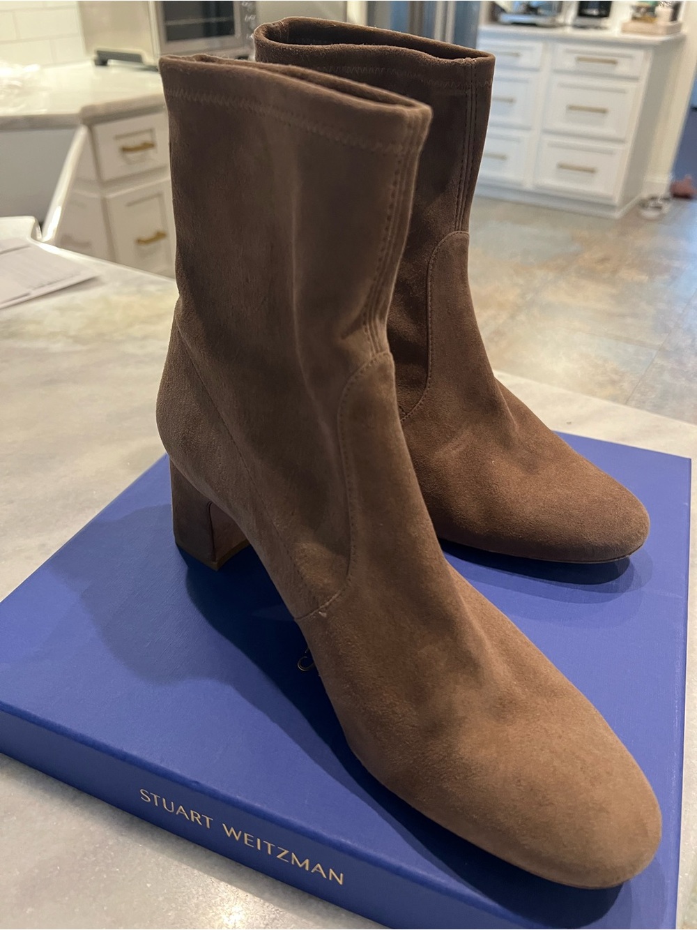Stuart Weitzman Brown Suede Block Heel Ankle Boots